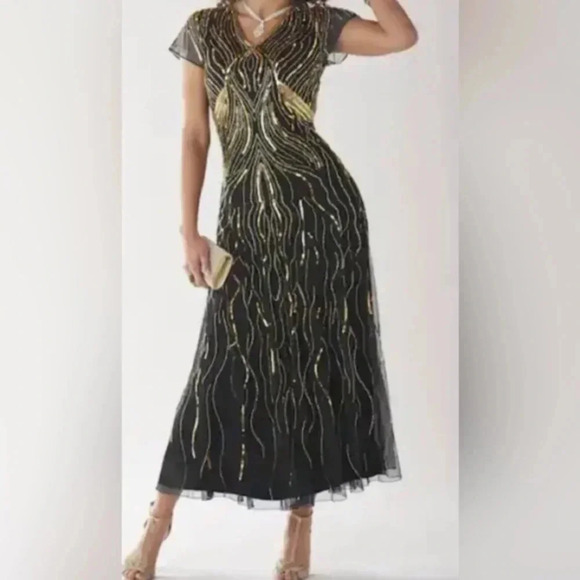 Ashro Dresses & Skirts - Ashro Black Gold Beaded Sequin Formal Cocktail Evening Kairi Gown Dress size 26w
